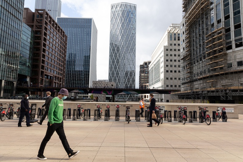 Canary Wharf a Londra, sede di diverse incubatori e fintech ( Dominika Zarzycka/NurPhoto via Getty Images)