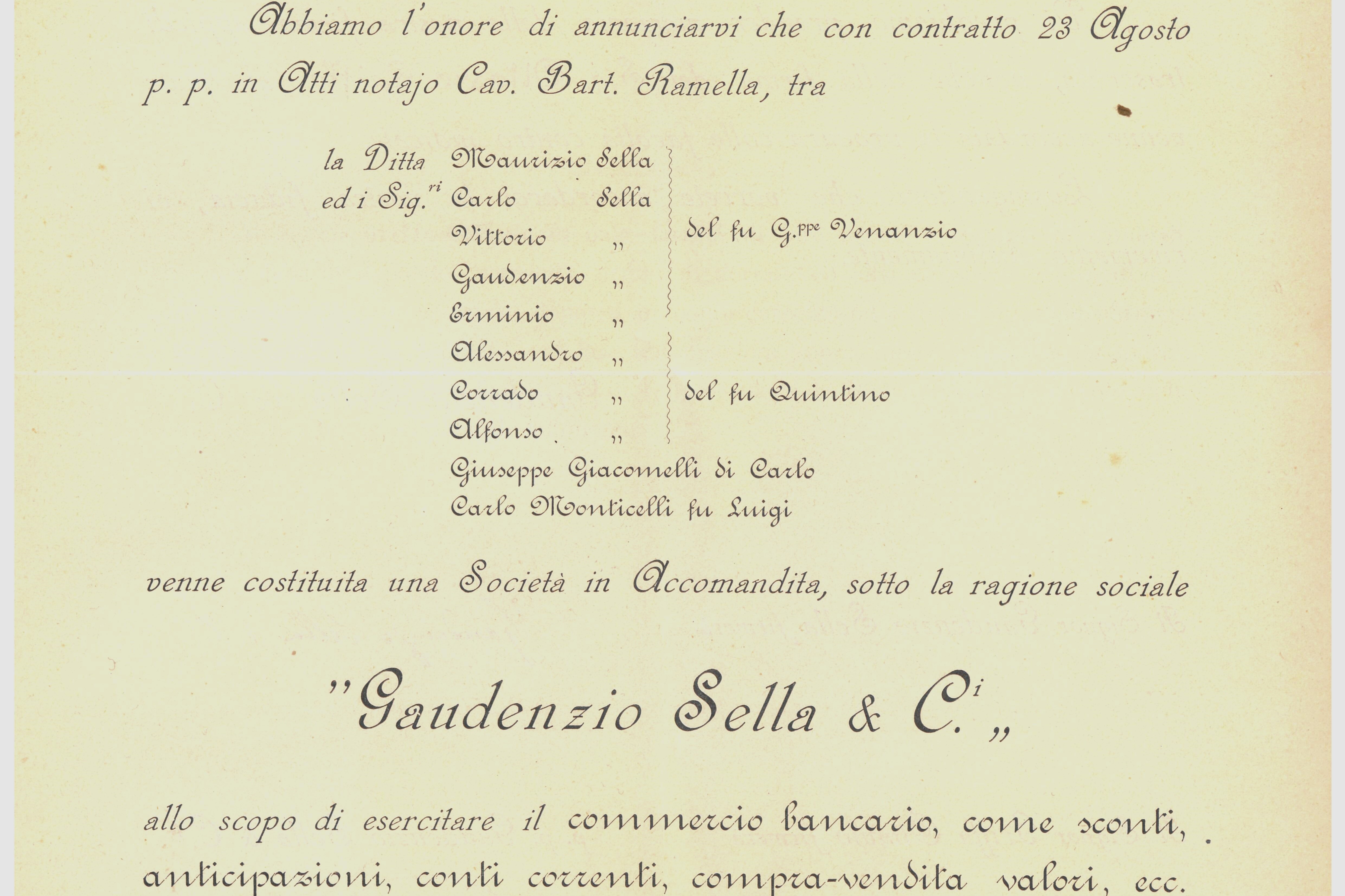 Appunti d'Archivio | Sella, l’evoluzione nel tempo da lanieri a banchieri e perché rappresenta una scelta di continuità e servizio